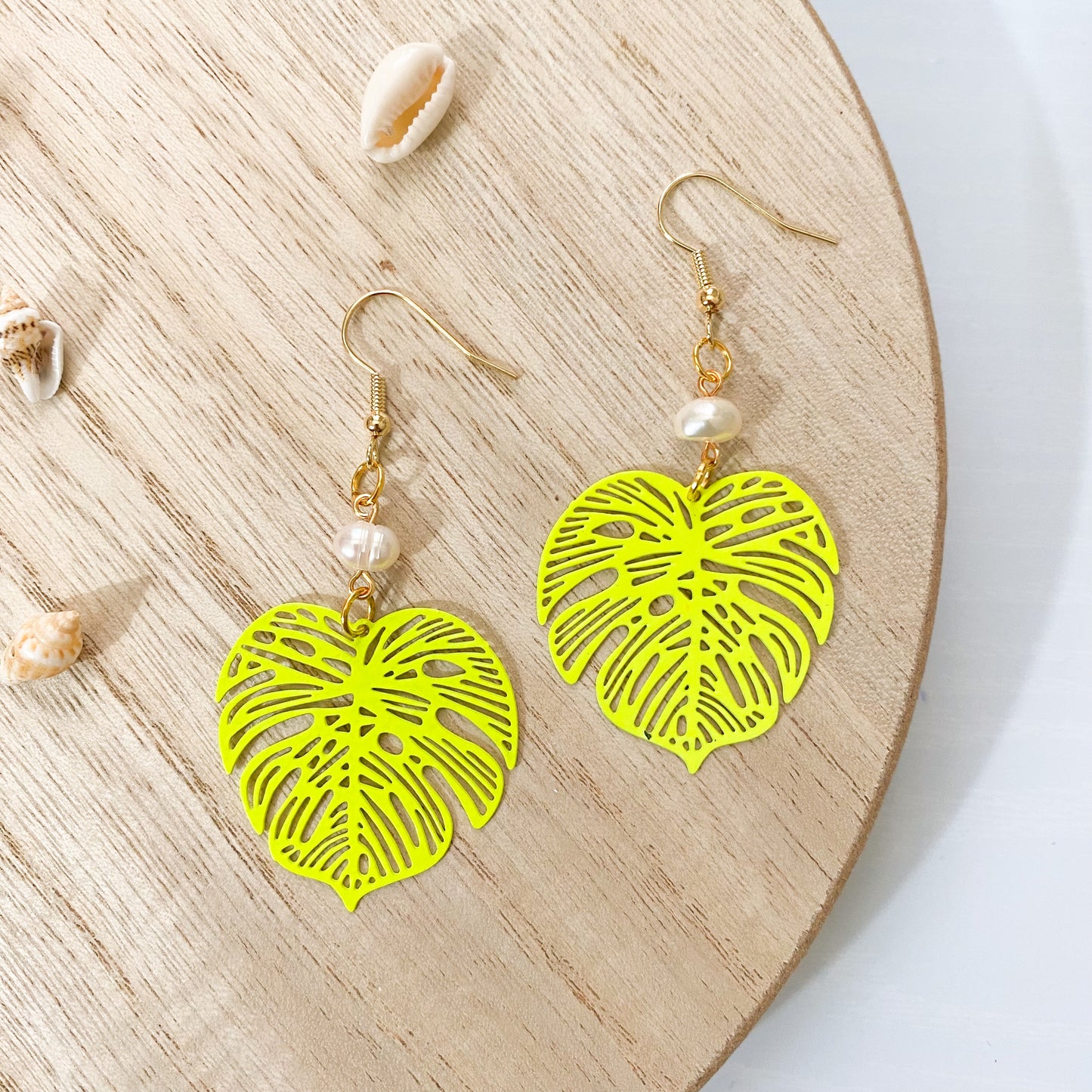 Neon Summer Monstera Earrings