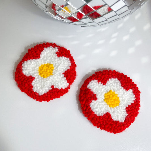 Cherry Red Daisy Car Coaster